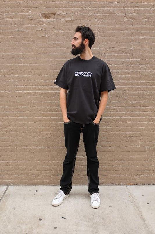 Drop Beats Not Bombs Heavy Faded Black T-Shirt